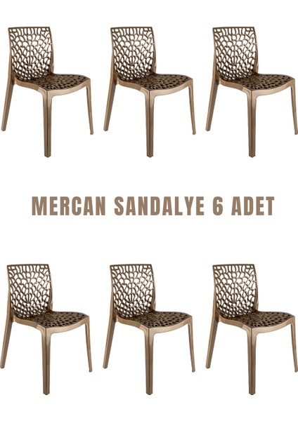 Mercan Sandalye Bronz 6'lı Set – Bahçe, Balkon, Mutfak ve Kafe Sandalyesi