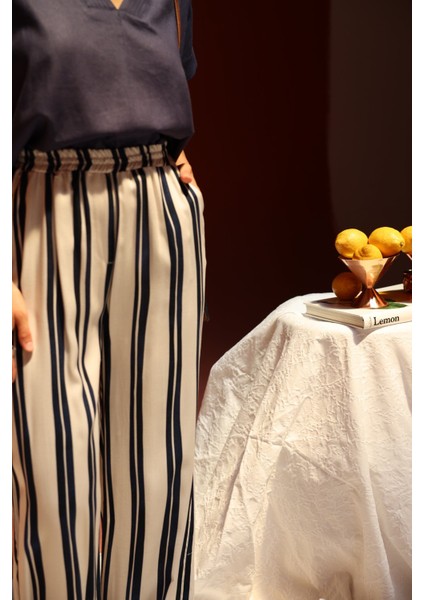 Beli Lastikli Çizgili Pantolon modelleri