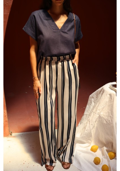 Beli Lastikli Çizgili Pantolon indirimleri