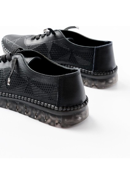 S-365 Siyah Desenli Hakiki Deri Şeffaf Taban Kadın Spor Ayakkabı indirimleri