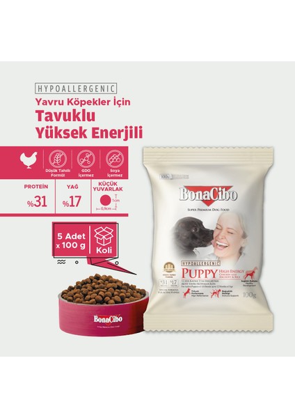 Puppy Dog Yüksek Enerjili Yavru Köpek Maması, 100 gr x 5 Adet, Tüm Irklar Için, Doğal, Şeker Içermez fiyatları