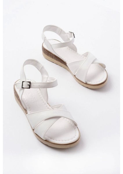 692-564 Beyaz Ortopedik Taban Çapraz Tokalı Kadın Sandalet indirimleri