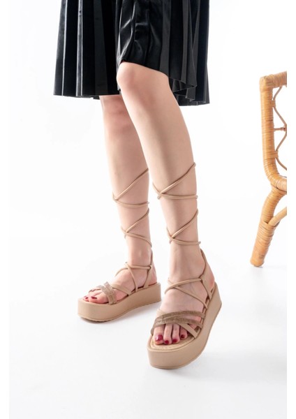 861-1010 Nut Rose Taşlı Bilekten Bağlamalı Kadın Sandalet fırsatları