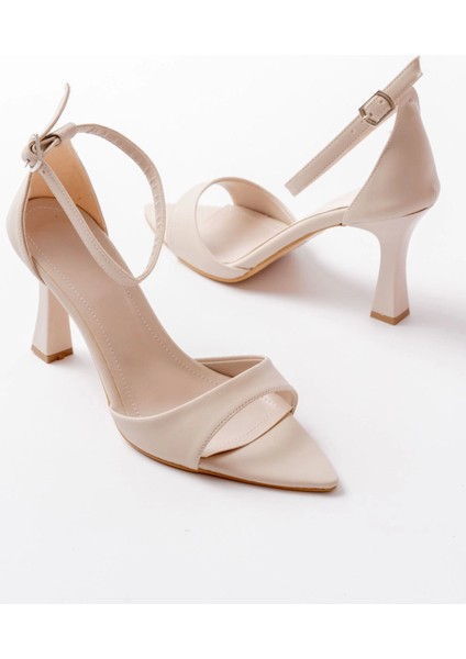 718 Bej Cilt Sivri Burunlu Topuklu Bilekten Bağlamalı Kadın Ayakkabı fırsatları