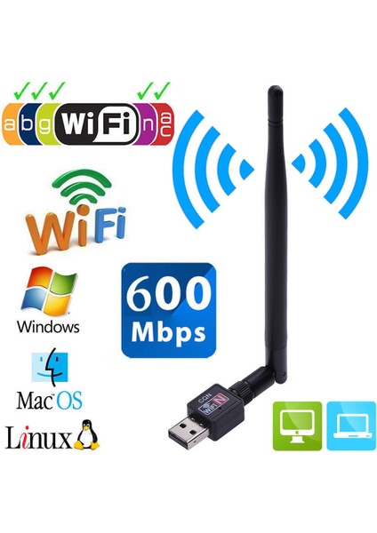 Yeni 600 Mbps Yüksek Hızlı USB Wifi Dongle Wifi Adaptörü Kablosuz Wifi Dongle Ağ Kartı 802.11 N/g/b Wifi Lan Adaptörü 802.11N/G/B Çip Pc Için