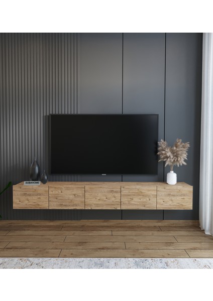 Subahome 200 cm Mdf 5 Kapaklı Dolaplı Minimalist Ahşap Duvara Monte Tv Ünitesi – Şık ve Fonksiyonel Tasarım fiyatları