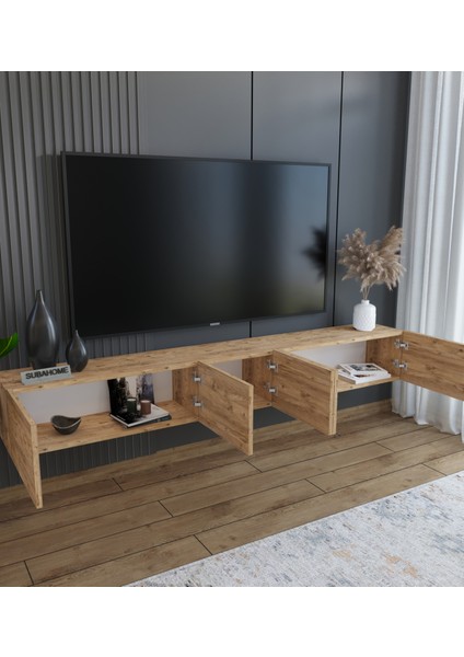 Subahome 200 cm Mdf 5 Kapaklı Dolaplı Minimalist Ahşap Duvara Monte Tv Ünitesi – Şık ve Fonksiyonel Tasarım modelleri