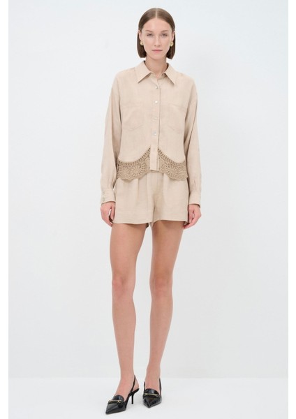 Bej Uzun Kol Dantel Detaylı Gömlek 13043521000 fırsatları