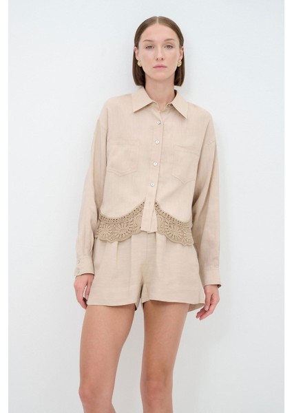 Bej Uzun Kol Dantel Detaylı Gömlek 13043521000 indirimleri