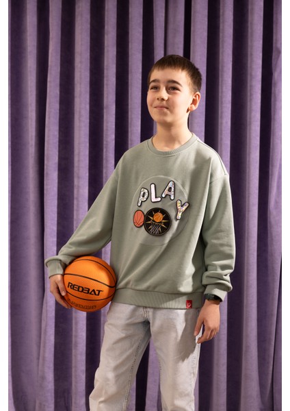 Unisex, 100% Koton, Çocuk, Oversize, Janti Fox Patchleriyle Tasarlanabilir Yeşil Sweatshirt modelleri