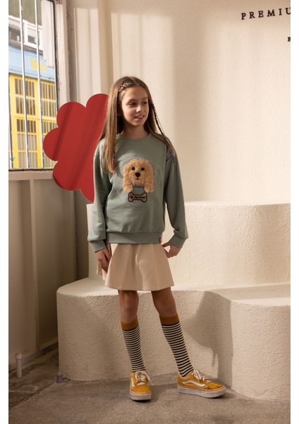 Unisex, 100% Koton, Çocuk, Oversize, Janti Fox Patchleriyle Tasarlanabilir Yeşil Sweatshirt fırsatları