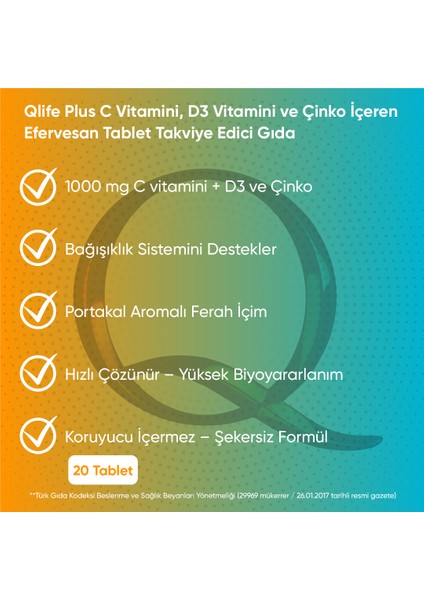 Plus C Vitamini, D3 Vitamini ve Çinko Içeren Efervesan Tablet Takviye Edici Gıda fiyatları