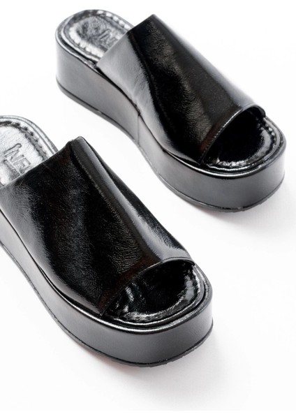 861-1011 Siyah Cam Kırığı Geniş Bantlı Dolgu Kadın Terlik fırsatları