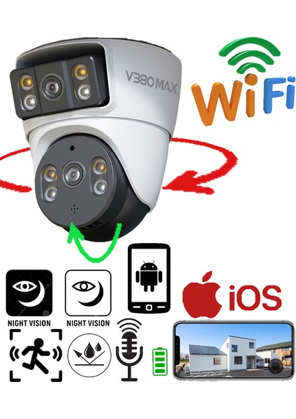 Wıfı Dual Lens 6mp Gece Görüş Sesli Akıllı Kamera Türkçe Uygulama ve Uzaktan Izleme