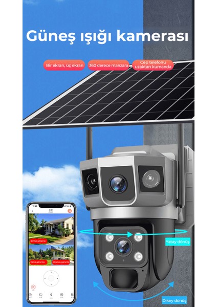 Sim Kartlı 4g 2 Kameralı Solar Panelli Güneş Enerjili Sirenli 4mp Dual Light Çift Kameralı V380 Pro App Kamera indirimleri