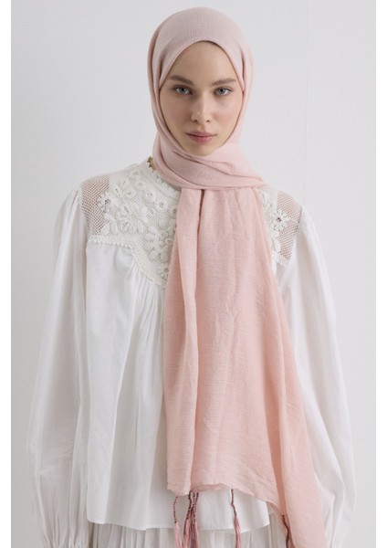 Drew Toz Pembe Bohem Uzun Saçaklı Pamuklu Şal