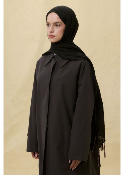 Drew Siyah Bohem Uzun Saçaklı Pamuklu Şal