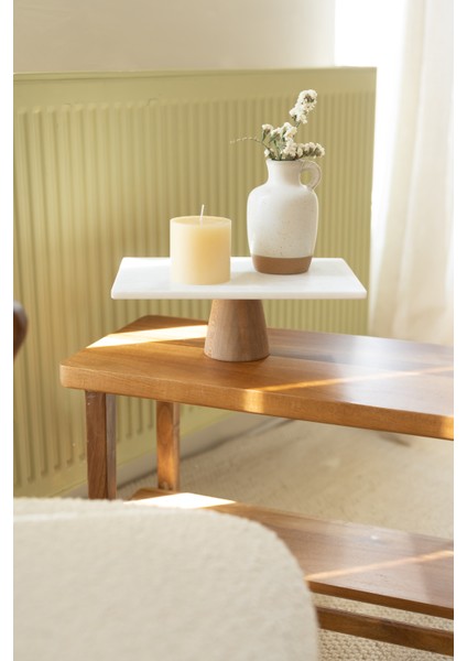 Mermer Beyaz 30X20 cm Ahşap Konik Ayaklı Sunumluk