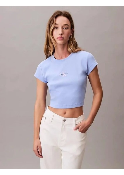 Rib Kadın Mavi T-Shirt LV047AB802-7ZQ