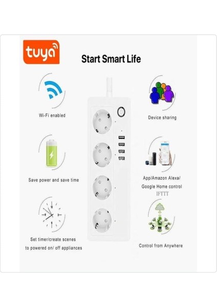 Alexa ve Google Asistan Ile Uyumlu Çoklu Priz, Wifi Bağlantılı Akıllı Priz. 4 Soket, 3 Usb, 1 Usb-C, Akıllı Priz fiyatları