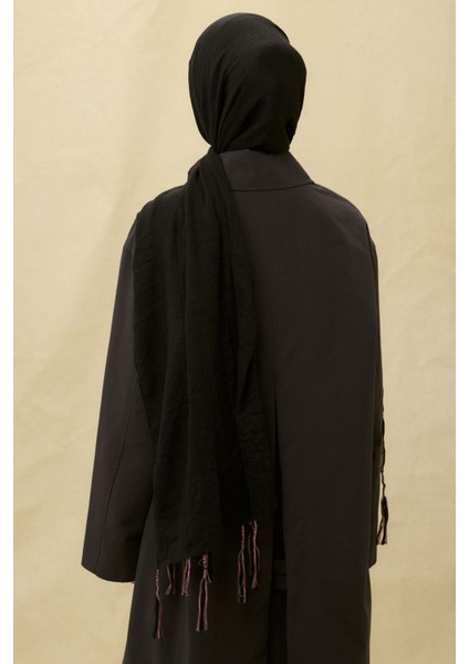 Drew Siyah Bohem Uzun Saçaklı Pamuklu Şal