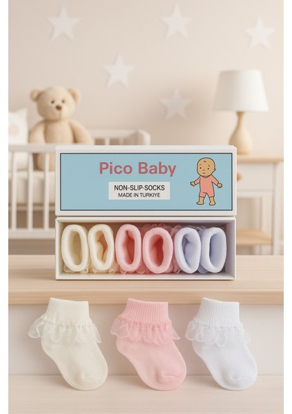 Organik Pamuk Kız Bebek Tüllü Çorap 3'lü Set