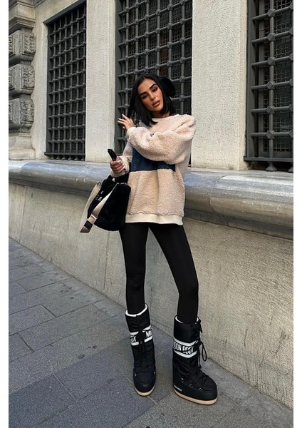 Kadın Taş Polyester Bisiklet Yaka Uzun Kollu Sweatshirt modelleri