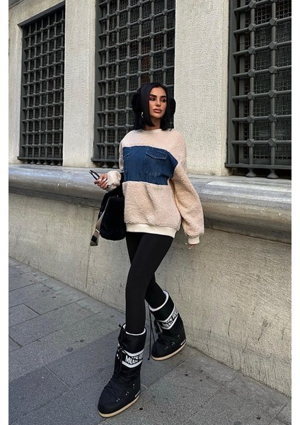 Kadın Taş Polyester Bisiklet Yaka Uzun Kollu Sweatshirt fırsatları