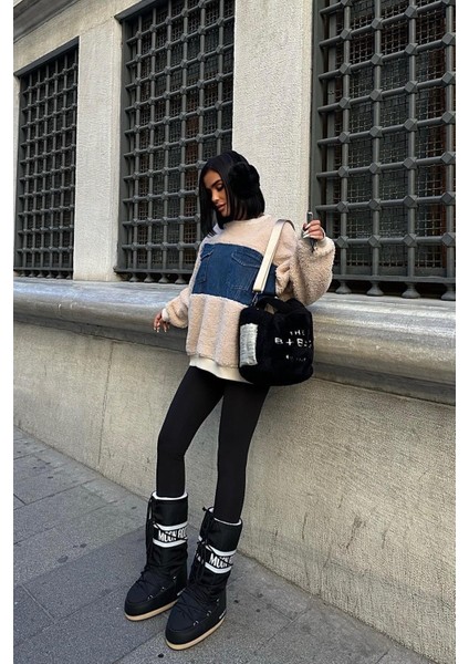 Kadın Taş Polyester Bisiklet Yaka Uzun Kollu Sweatshirt indirimleri