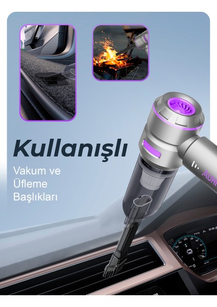 Ahv-02 Kablosuz Araç Içi Süpürge Mor | 17000PA Güçlü Vakum | Fırçasız Motor | Üfleme & Vakum Özellikli | 9 Başlık + Type-C Kablo indirimleri