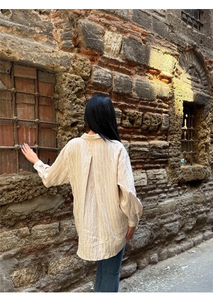Taş Çizgili Oversize Düğmeli Gömlek fiyatları