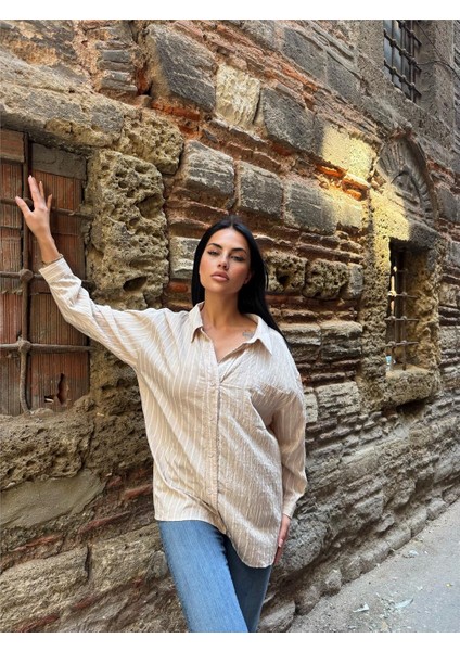 Taş Çizgili Oversize Düğmeli Gömlek modelleri
