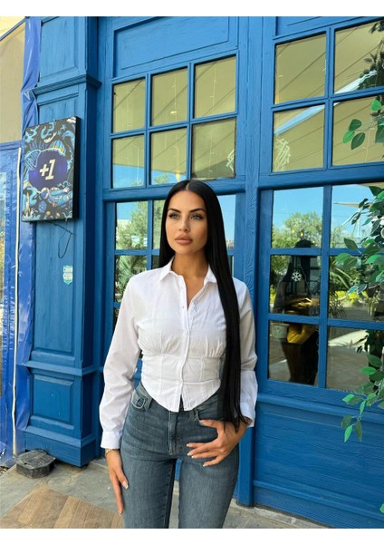 Beyaz Pamuk Polyester Parçalı Gömlek indirimleri