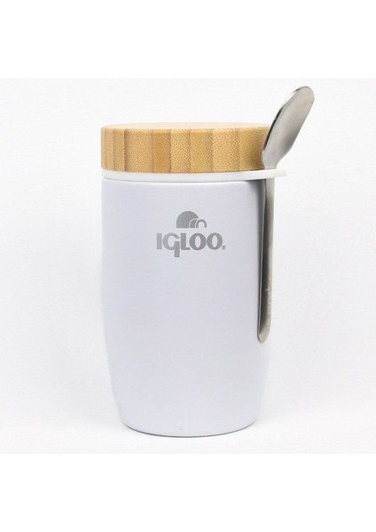 Bambu Kapak Yemek Termosu 500ML Çelik Termos Beyaz 12 Saat Sıcak Tutar