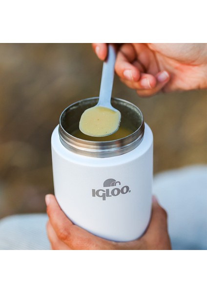 Bambu Kapak Yemek Termosu 500ML Çelik Termos Beyaz 12 Saat Sıcak Tutar