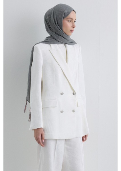 Drew Gri Bohem Uzun Saçaklı Pamuklu Şal