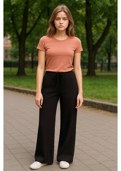 Kadın Beli Lastikli Pol Paça Pantolon fiyatları