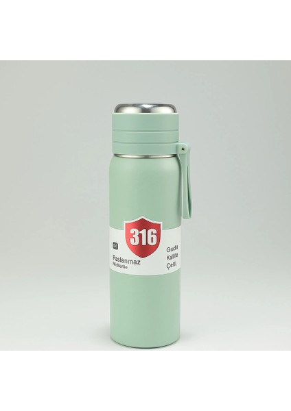 Paslanmaz Çelik Termos Su Şişesi 500ML Vakumlu Kapak Açık Yeşil Ithal Ürün