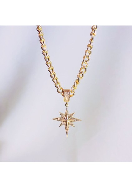 Gold Kuzey Yıldızlı Zirkon Taşlı Kolye ve Küpe Seti fırsatları