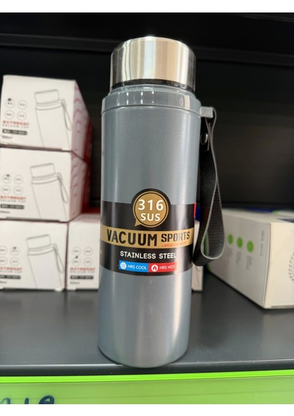 Paslanmaz Çelik Termos Su Şişesi 600ML Vakumlu Kapak Gri Ithal Ürün fiyatları