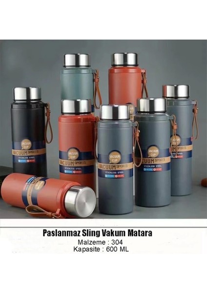 Paslanmaz Çelik Termos Su Şişesi 600ML Vakumlu Kapak Gri Ithal Ürün indirimleri