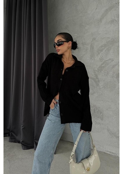 Kadın Siyah Gabardin Pamuklu Kısa Ceket