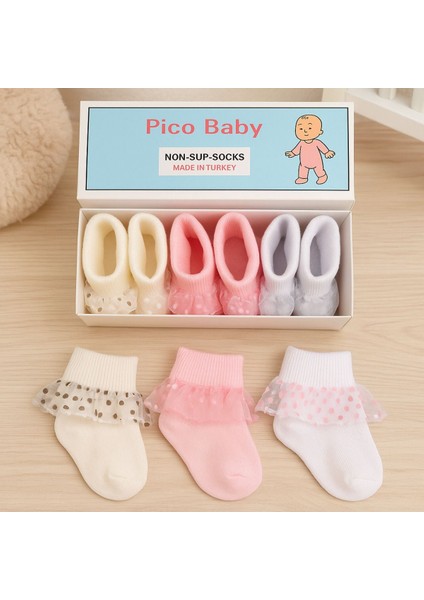 Organik Pamuk 3'lü Kız Bebek Tüllü Çorap