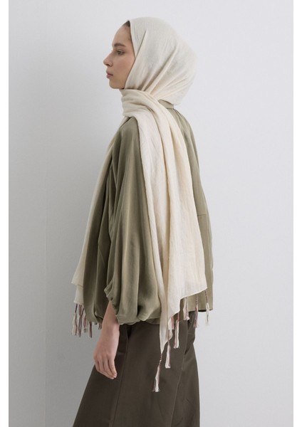 Drew Krem Bohem Uzun Saçaklı Pamuklu Şal modelleri