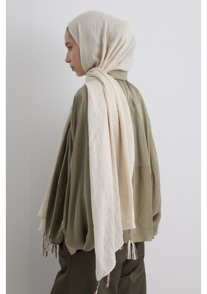 Drew Krem Bohem Uzun Saçaklı Pamuklu Şal