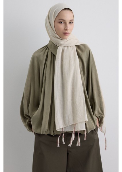 Drew Krem Bohem Uzun Saçaklı Pamuklu Şal