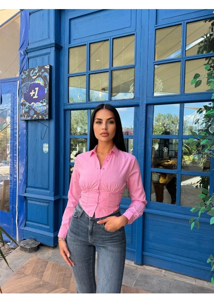 Pembe Polyester Pamuk Parçalı Gömlek fırsatları