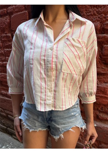 Pembe Çizgili Cepli Gömlek