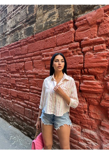 Pembe Çizgili Cepli Gömlek modelleri