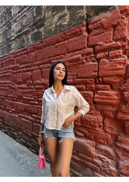 Pembe Çizgili Cepli Gömlek indirimleri